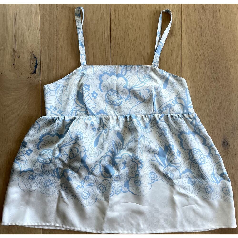 See by Chloe Babydoll Blue Floral Silk Cami Blouse US 4